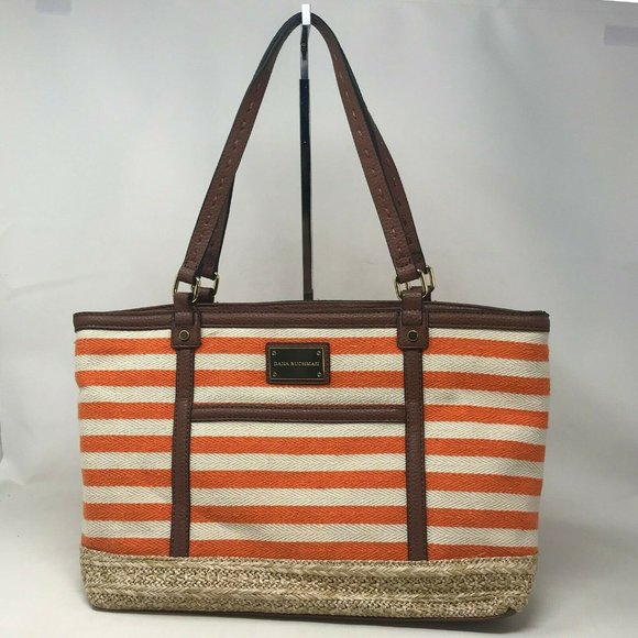 Dana Buchman Womens Orange White Tote Handbag